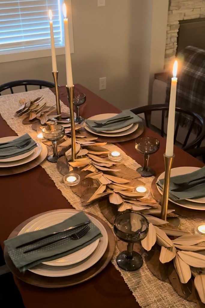 holiday table dining room with candles