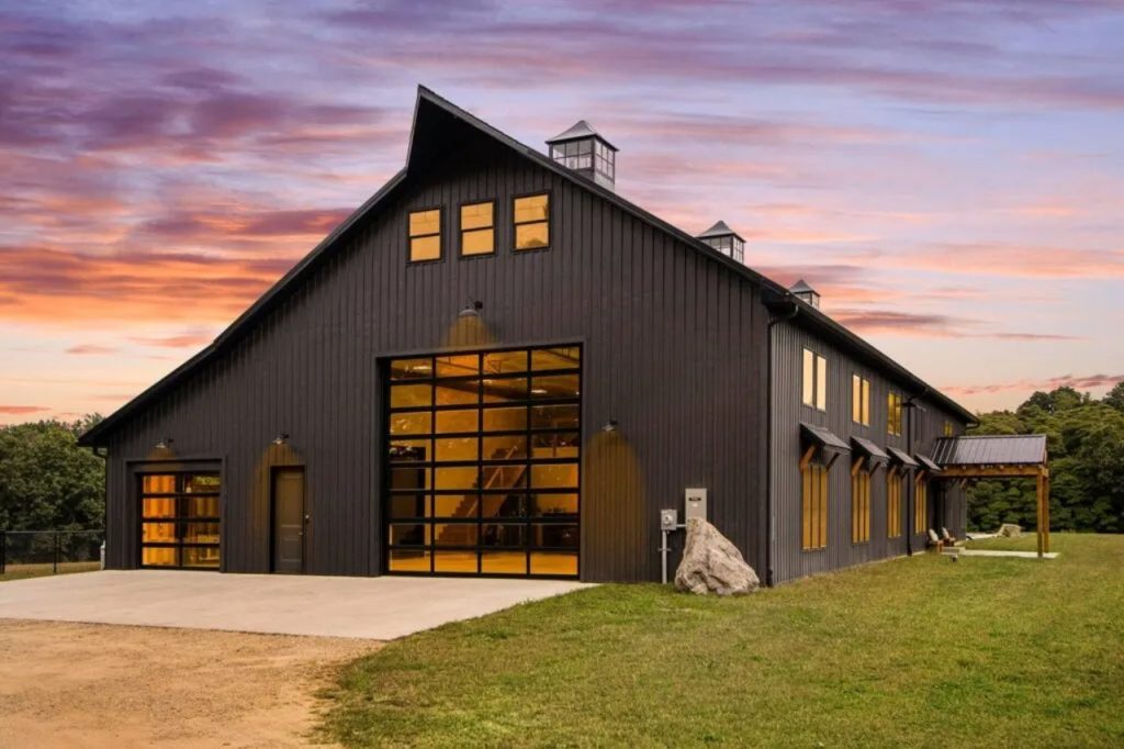 a photo of a custom barndominium