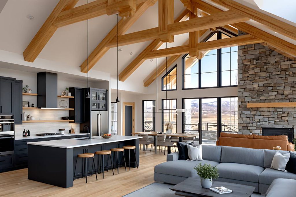 interior view of a rustic and modern barndominiums
